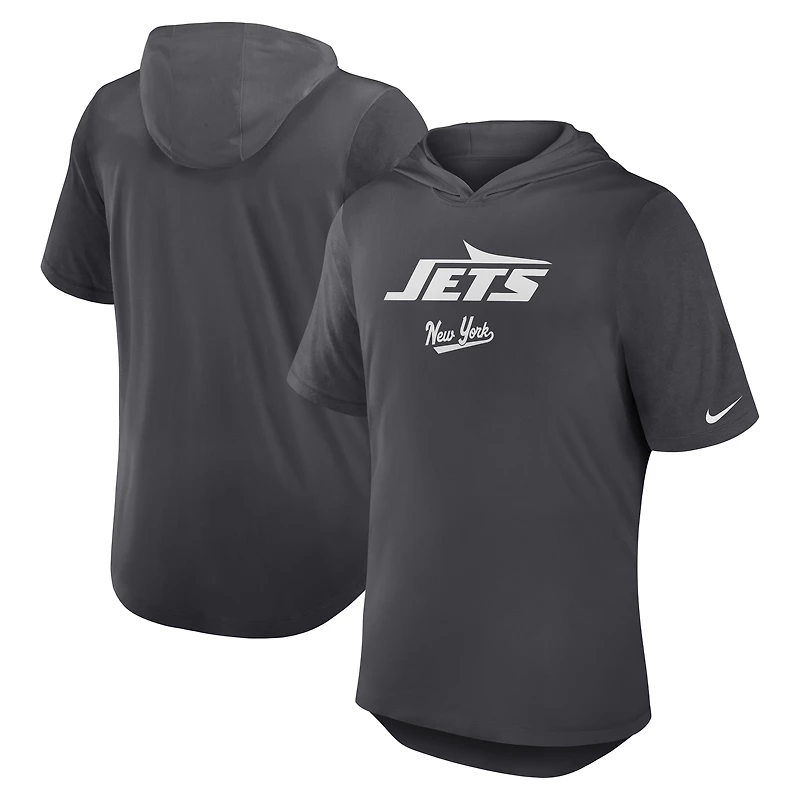 Men's Nike Anthracite New York Jets Tri-Blend Performance Hoodie T-Shirt