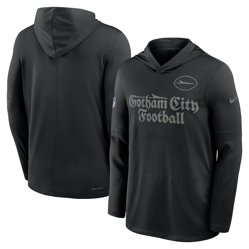 T-shirt à capuche et manches longues Nike noir New York Jets 2025 Rivalries Collection Sideline Dri-FIT pour homme