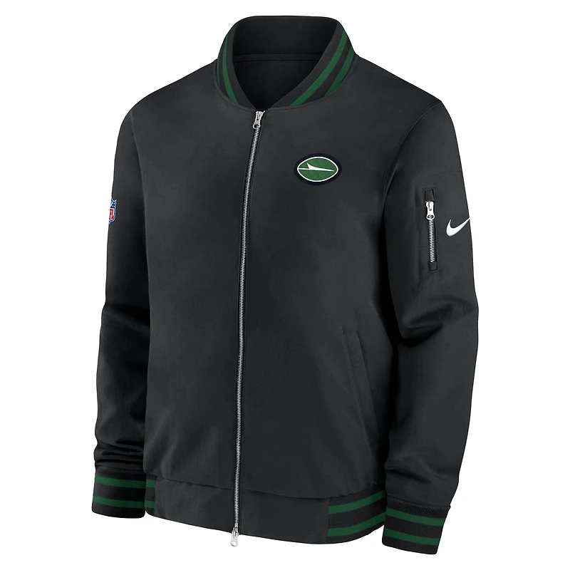 Veste aviateur entièrement zippée Nike New York Jets Coaches pour homme noire