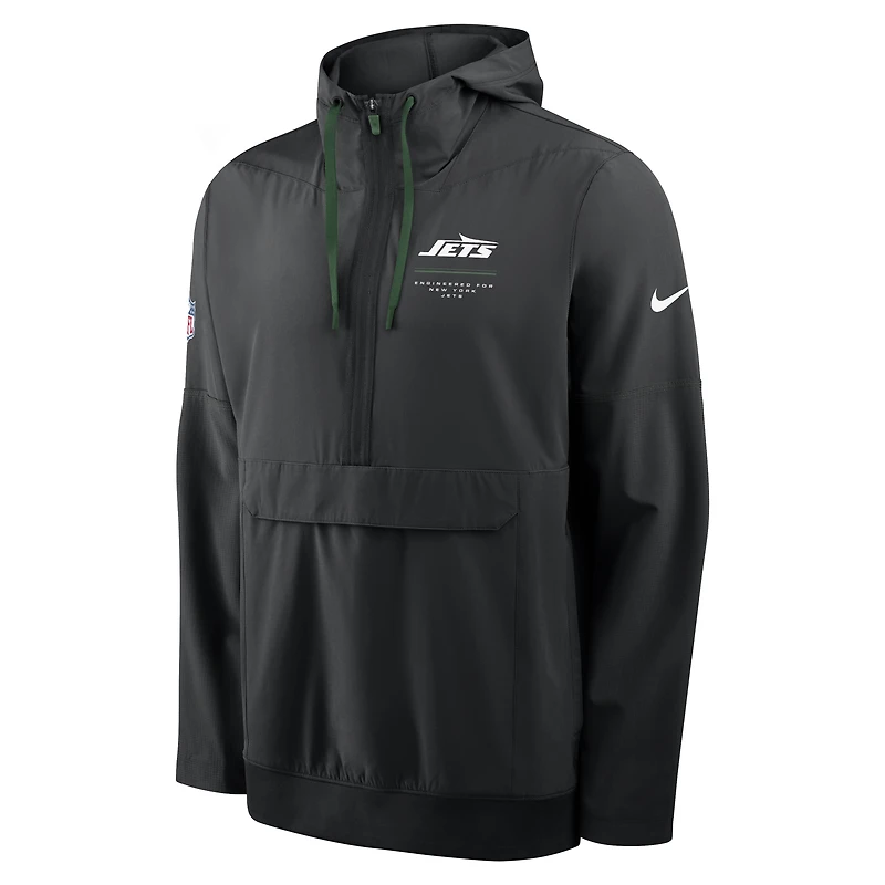 Men's Nike Black New York Jets Sideline Anorak Half-Zip Hooded Jacket