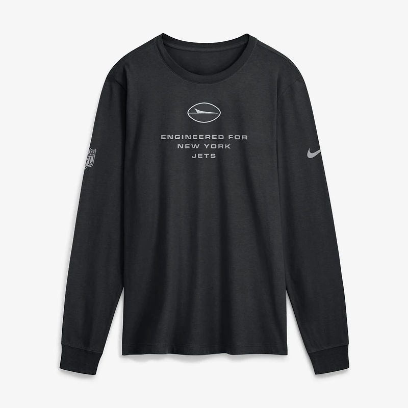 T-shirt à manches longues Nike pour homme, noir, New York Jets, Sideline Bold Arch Star, technologie Dri-FIT