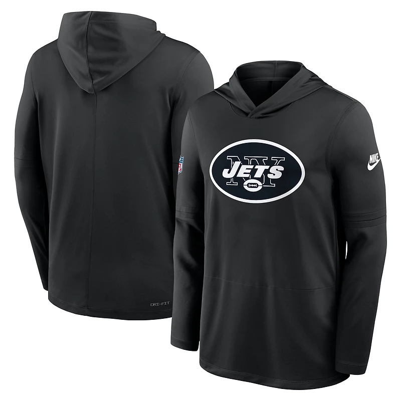 Men's Nike Black New York Jets Sideline Pass Accuracy Dri-FIT Long Sleeve Hoodie T-Shirt