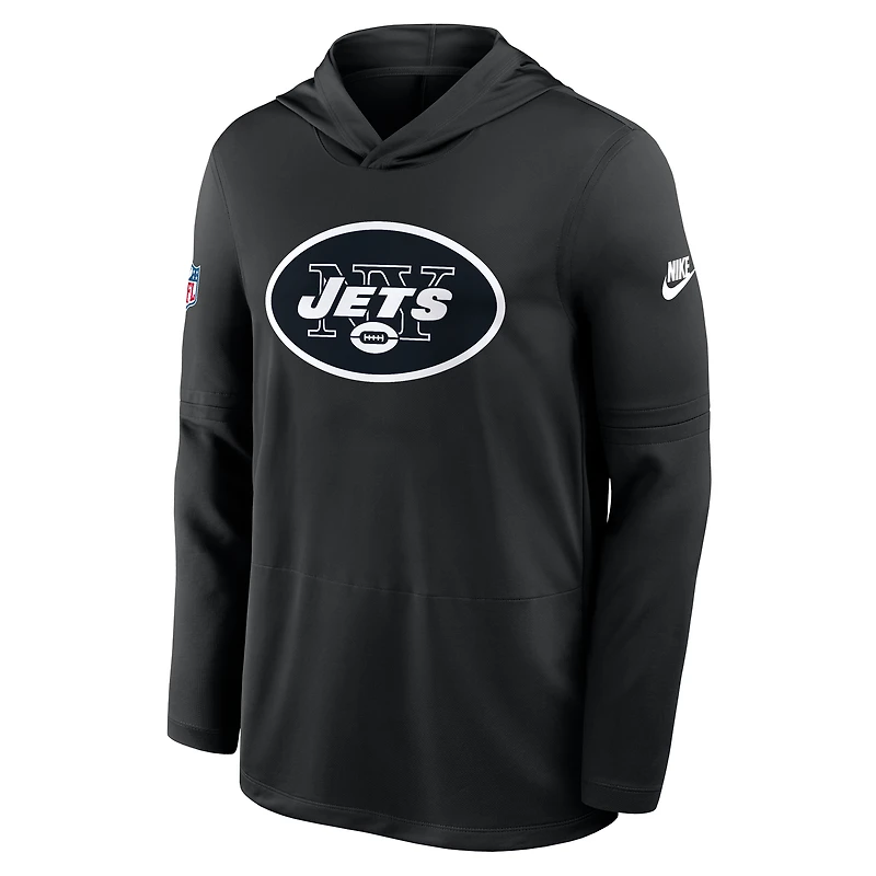 Men's Nike Black New York Jets Sideline Pass Accuracy Dri-FIT Long Sleeve Hoodie T-Shirt