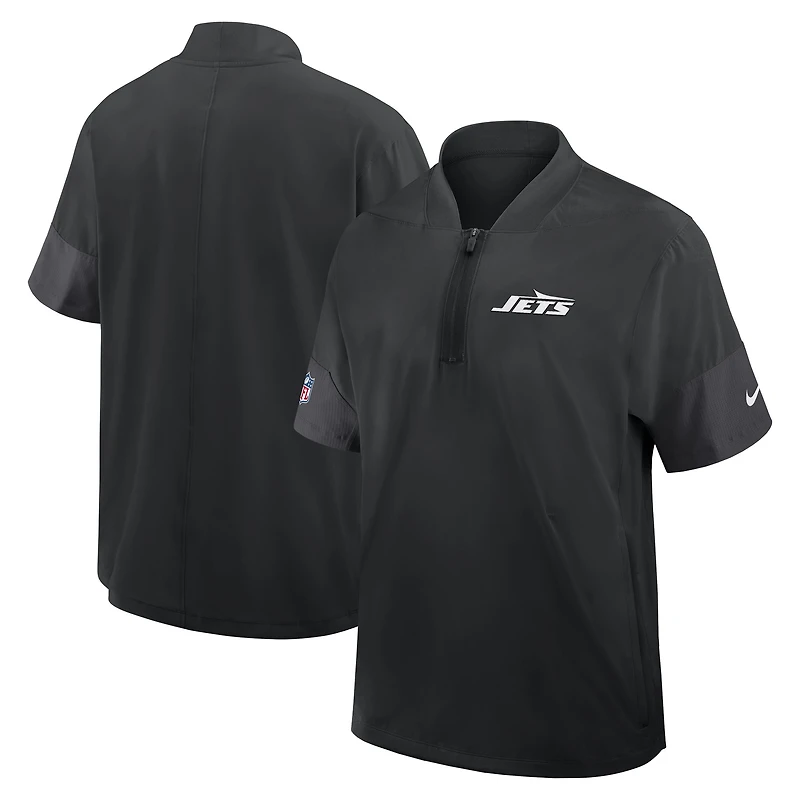 Veste d'entraîneur Nike noire à manches courtes et fermeture éclair quart de tour pour homme des New York Jets