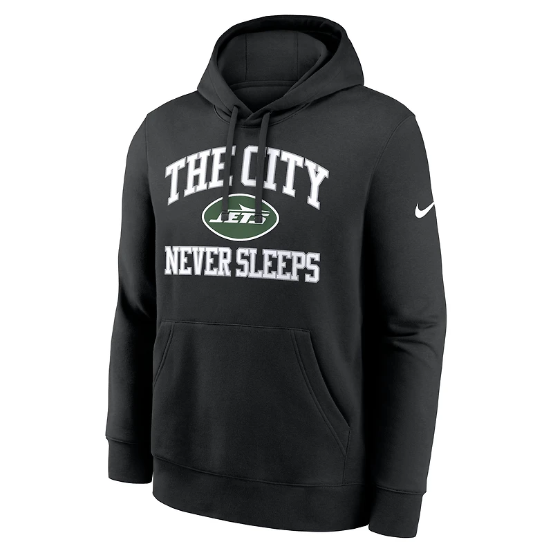 Sweat à capuche en polaire Nike noir pour homme, New York Jets, collection « The City Never Sleeps Club ».