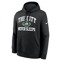 Sweat à capuche en polaire Nike noir pour homme, New York Jets, collection « The City Never Sleeps Club ».