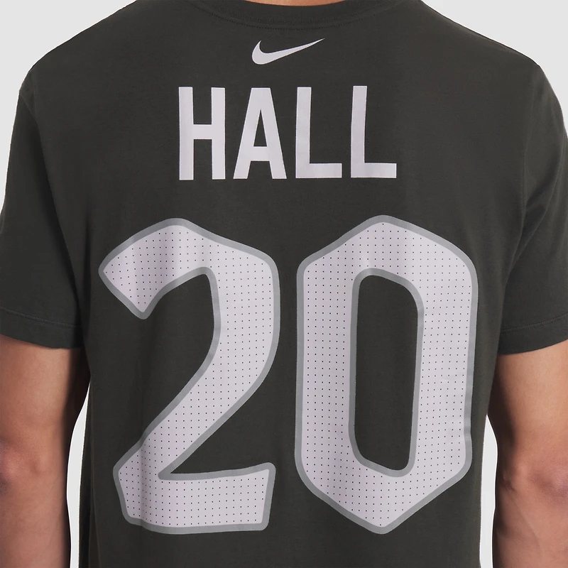 T-shirt Nike Breece Hall Gotham Green pour homme, collection Rivalités 2025 des New York Jets, avec nom et numéro de joueur