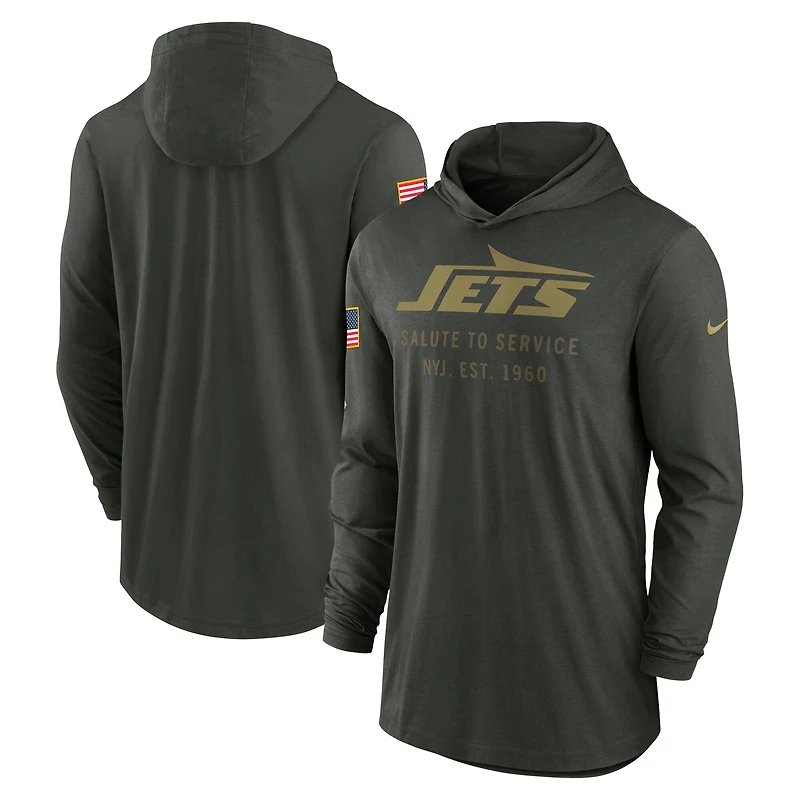 Men's Nike Forest Green New York Jets 2025 Salute to Service Sideline Dri-FIT Lightweight Hooded Pullover
