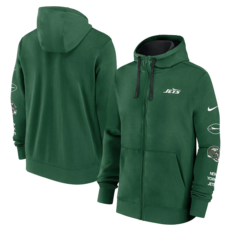 Sweat à capuche entièrement zippé Nike Green New York Jets Primetime Club pour homme