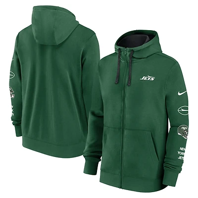 Sweat à capuche entièrement zippé Nike Green New York Jets Primetime Club pour homme