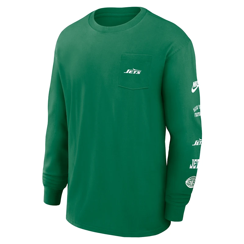 Men's Nike Green New York Jets Rewind Heavy Max90 Pocket Long Sleeve T-Shirt
