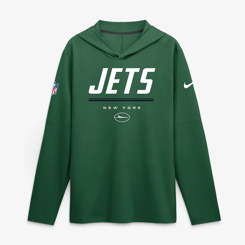 Haut à capuche léger manches longues Nike vert New York Jets pour homme, technologie Dri-FIT.