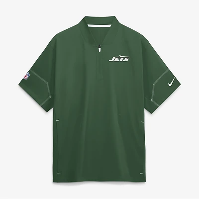 Veste d'entraîneur Nike verte New York Jets Sideline à manches courtes et fermeture éclair au quart pour homme