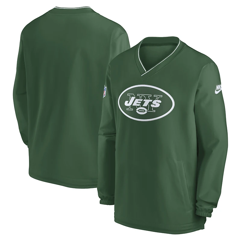 Coupe-vent à manches longues et col en V avec logo rétro des New York Jets 2024 de Nike Kelly Green pour homme