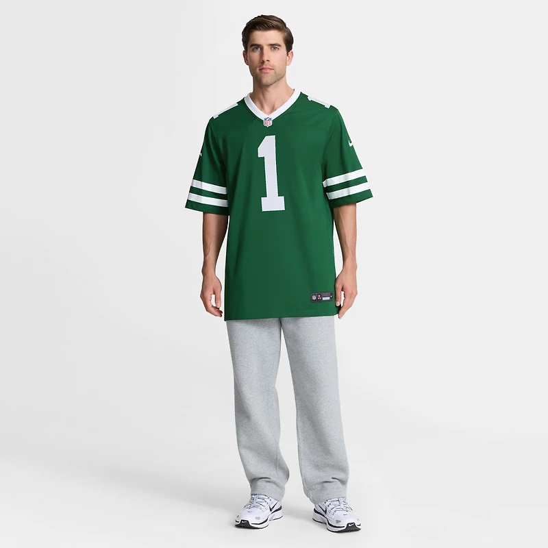 Men's Nike Number 1 Groom Legacy Green New York Jets Game Jersey
