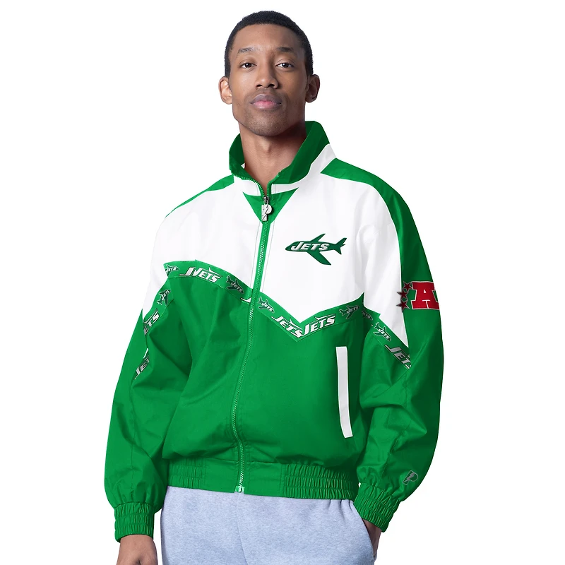 Veste légère à fermeture éclair complète Pro Player pour homme, blanc/vert Kelly, des New York Jets Retro Tape II