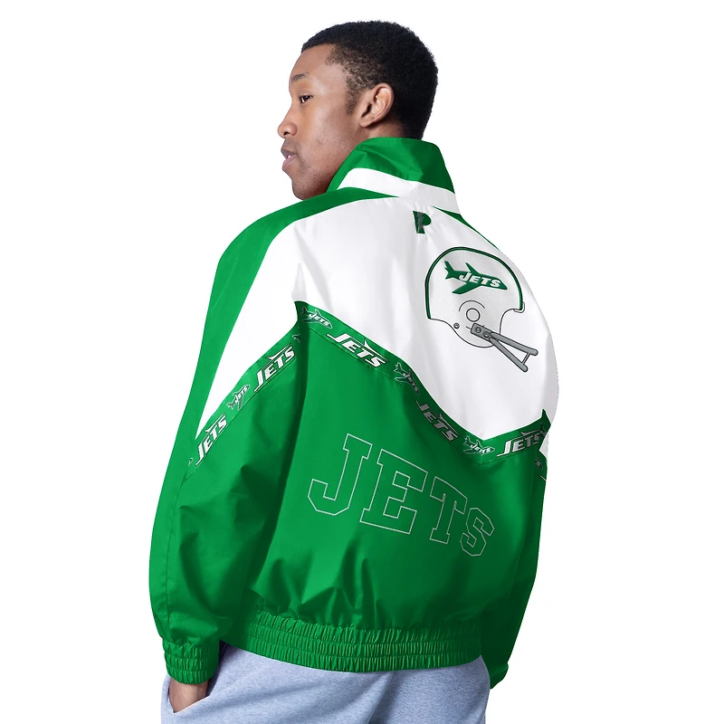 Men's Pro Player White/Kelly Green New York Jets Retro Tape II Lightweight Full-Zip Jacket