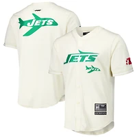 Men's Pro Standard Cream New York Jets Retro Classic Mesh Button-Up Shirt