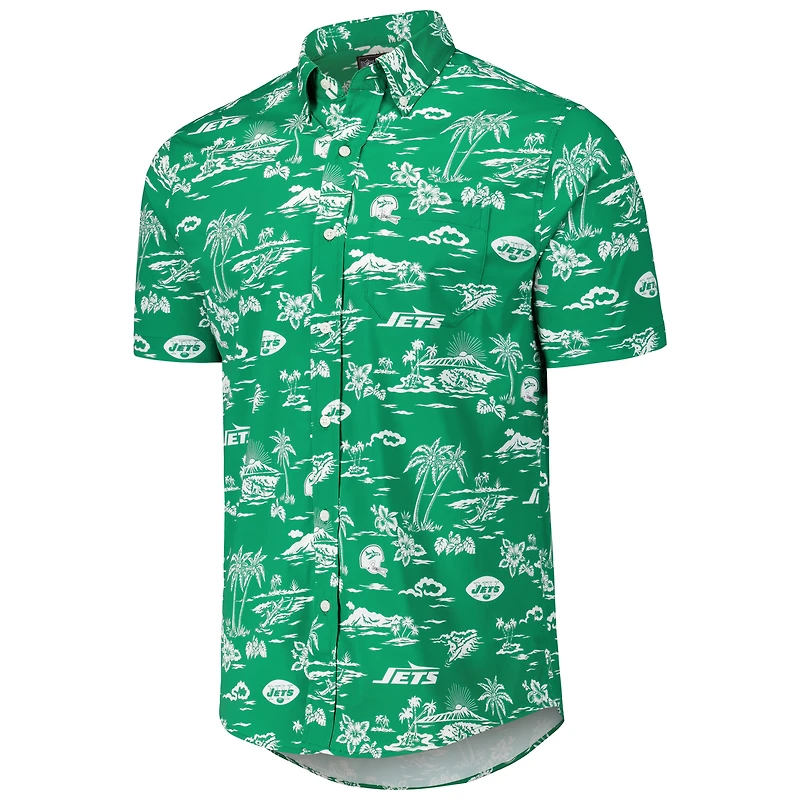 Men's Reyn Spooner Kelly Green New York Jets Throwback Kekai Print Button-Up Shirt