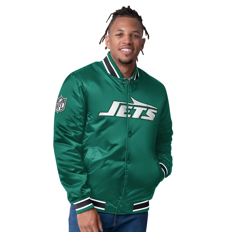 Men's Starter Green/Black New York Jets Closer Reversible Satin Full-Snap Jacket