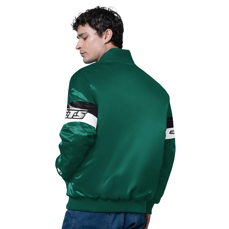 Veste de survêtement universitaire en satin triple option verte New York Jets pour homme