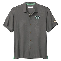 Chemise boutonnée grise Tommy Bahama pour homme, motif Prise du jour des Jets de New York, ISLANDZONE
