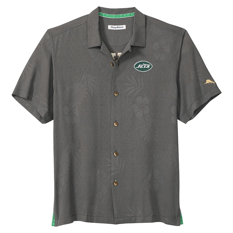 Men's Tommy Bahama  Gray New York Jets Catch of the Day IslandZone Button-Up Shirt