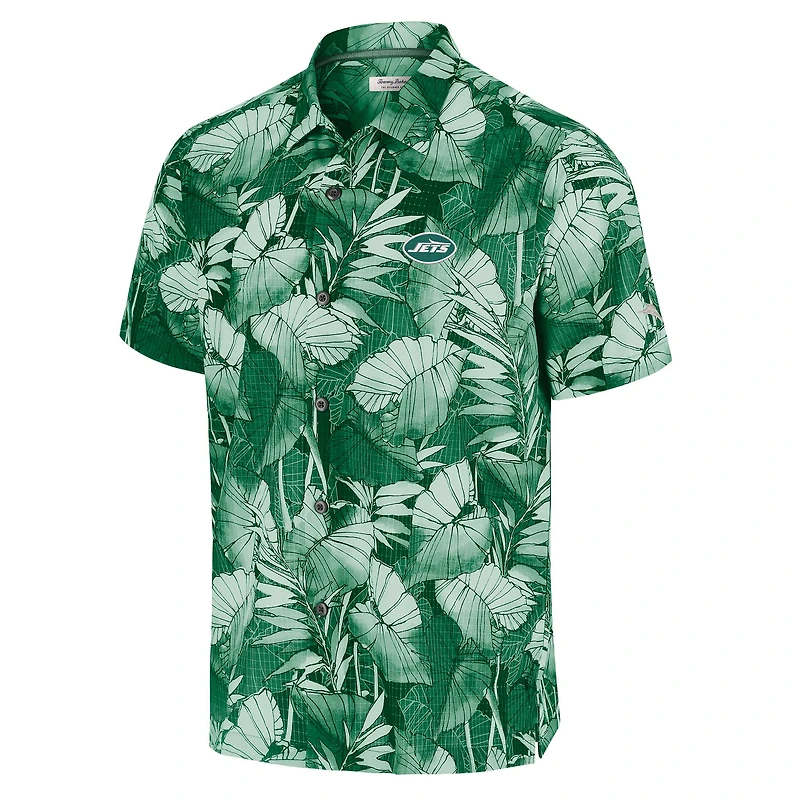 Men's Tommy Bahama Green New York Jets Coast Nuevo Fronds Camp Button-Up Shirt
