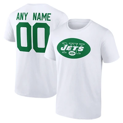 T-shirt blanc authentique classique pour homme des New York Jets, personnalisé avec nom et numéro.