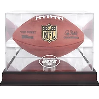 Vitrine en acajou ornée du logo des New York Jets, avec fond miroir.