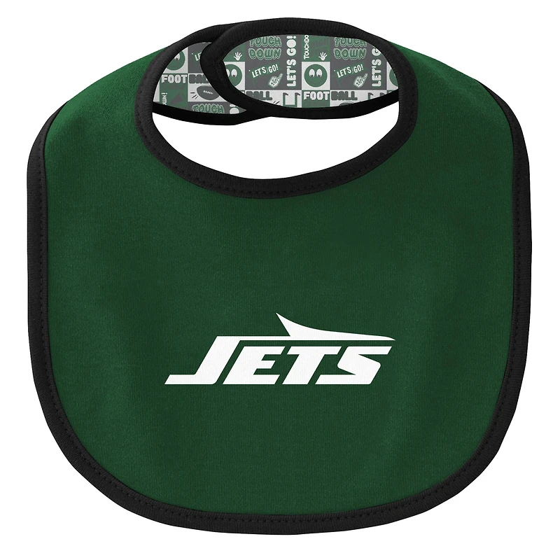 Ensemble body, bavoir et bonnet en tricot pour nouveau-né bébé des New York Jets Dynamic Duo