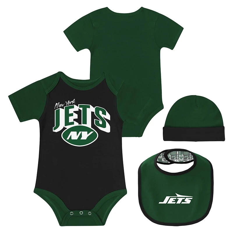 Ensemble body, bavoir et bonnet en tricot pour nouveau-né bébé des New York Jets Dynamic Duo