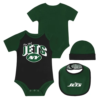 Ensemble body, bavoir et bonnet en tricot pour nouveau-né bébé des New York Jets Dynamic Duo