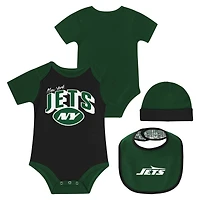 Ensemble body, bavoir et bonnet en tricot pour nouveau-né bébé des New York Jets Dynamic Duo