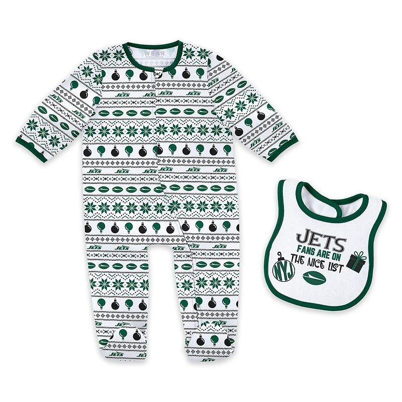 Newborn & Infant WEAR by Erin Andrews New York Jets Allover Print Full-Zip Sleeper Bib Set