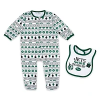 Newborn & Infant WEAR by Erin Andrews New York Jets Allover Print Full-Zip Sleeper Bib Set