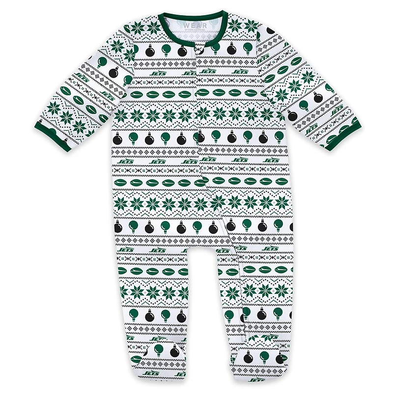 Newborn & Infant WEAR by Erin Andrews New York Jets Allover Print Full-Zip Sleeper Bib Set
