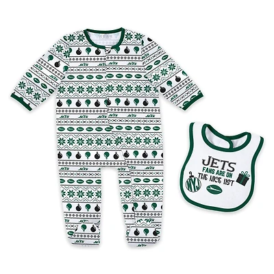 Newborn & Infant WEAR by Erin Andrews New York Jets Allover Print Full-Zip Sleeper Bib Set