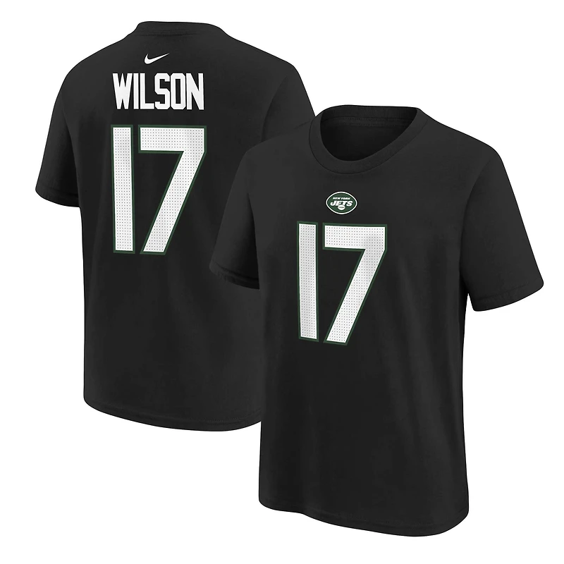 T-shirt Nike noir avec nom et numéro de joueur des New York Jets Garrett Wilson pour enfant d'âge préscolaire