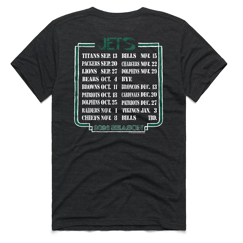 Unisex Homage Charcoal New York Jets 2026 NFL Schedule Queen Tri-Blend T-Shirt