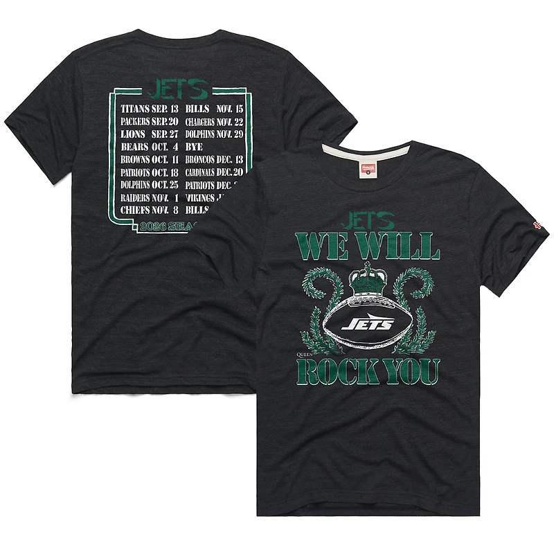 Unisex Homage Charcoal New York Jets 2026 NFL Schedule Queen Tri-Blend T-Shirt