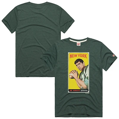 T-shirt unisexe en mélange de trois matières, hommage à Joe Namath, vert, New York Jets, NFL, Topps Trading Card