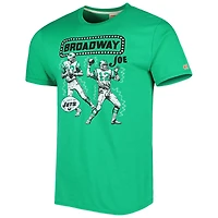 Unisex Homage Joe Namath Heather Green New York Jets  Caricature Retired Player Tri-Blend T-Shirt