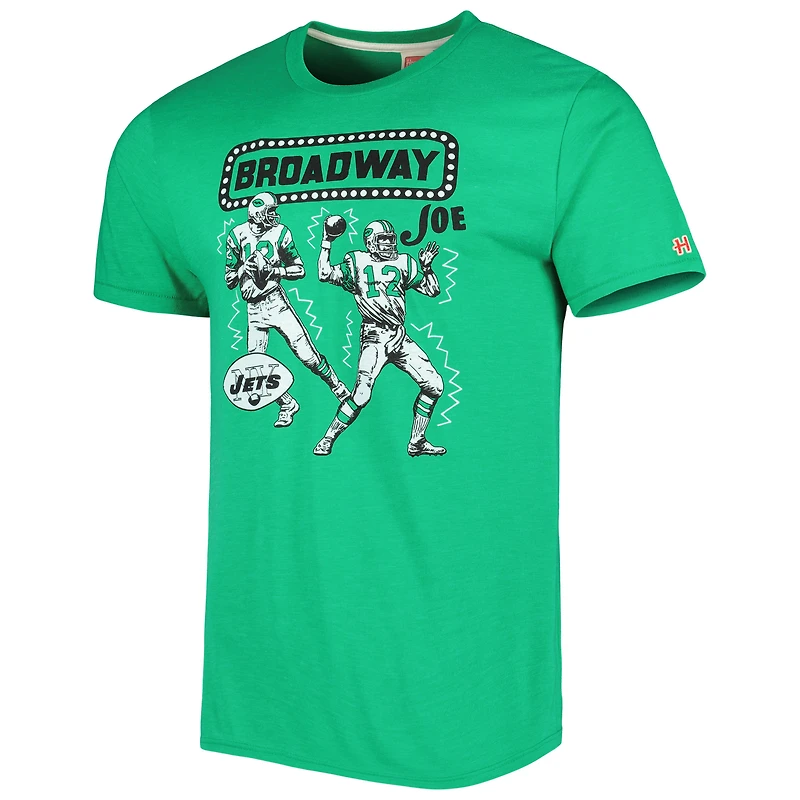 Unisex Homage Joe Namath Heather Green New York Jets Caricature Retired Player Tri-Blend T-Shirt