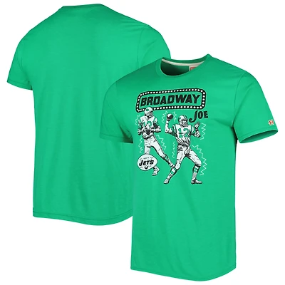 Unisex Homage Joe Namath Heather Green New York Jets  Caricature Retired Player Tri-Blend T-Shirt