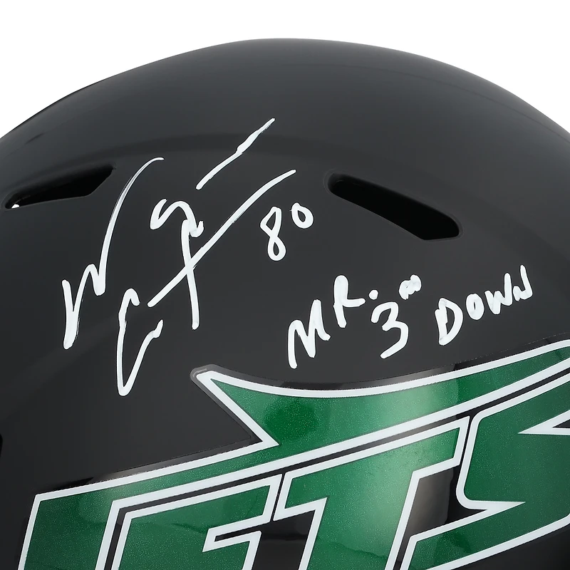 Réplique du casque Riddell noir Alternate Speed ​​autographié par Wayne Chrebet des New York Jets avec l'inscription « Mr. Third Down »