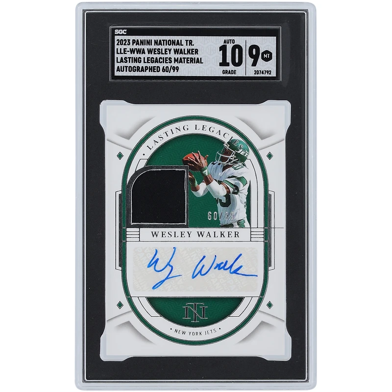 Carte authentifiée Panini National Treasures Lasting Legacies Material Relic #LLE-WWA #60/99 SGC 9/10 autographiée par Wesley Walker des New York Jets 2023