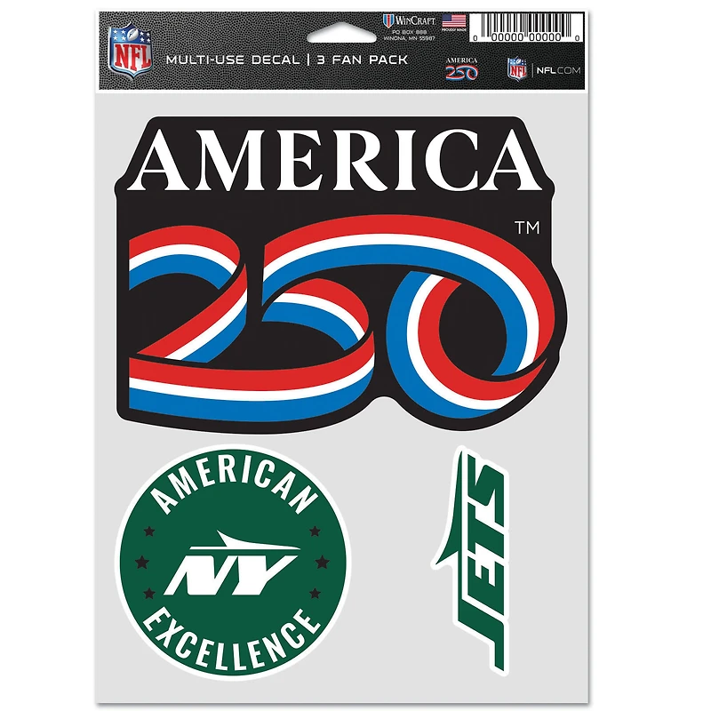 WinCraft New York Jets America 250 5.5" x 7.75" Three-Piece Fan Decal Set