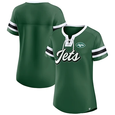 T-shirt à lacets emblématique Athena True Catch des New York Jets pour femmes Fanatics Green