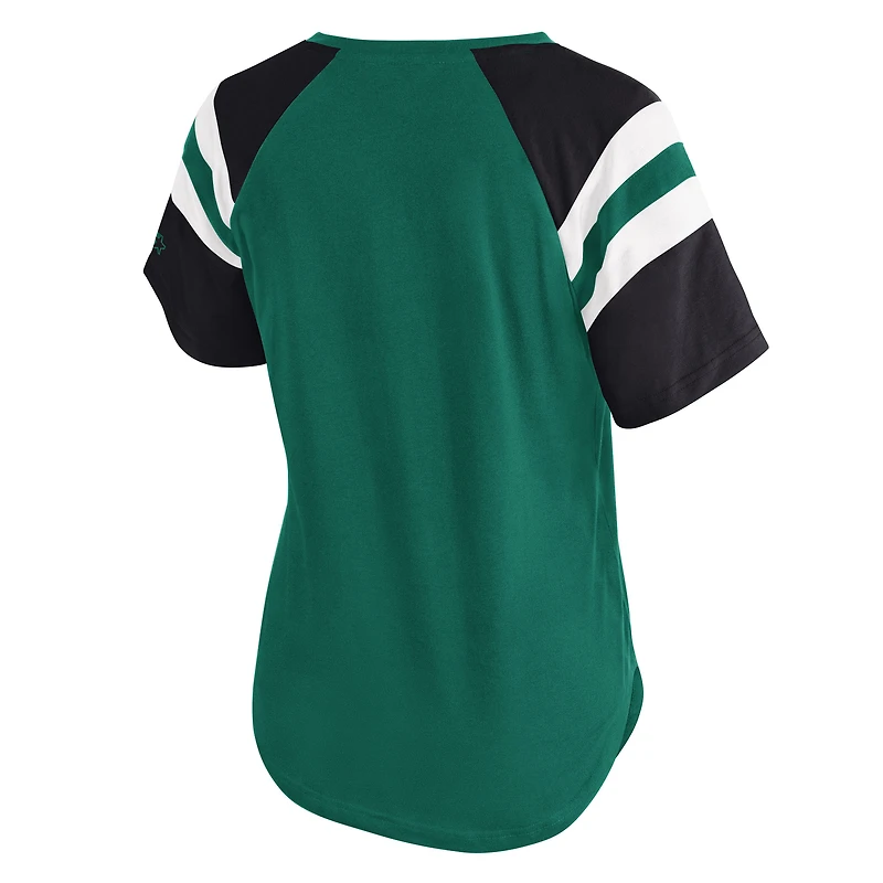 T-shirt raglan vert Starter pour femme avec col en V et inscription Game On Notch des New York Jets